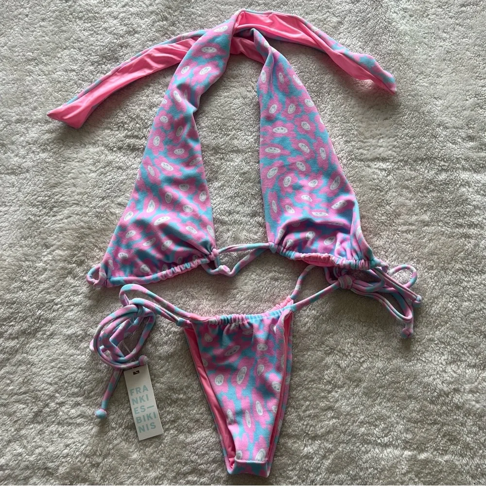 Frankie’s Bikinis Bash Terry Halter Top Tia Terry String  Bottom Daisy Dream